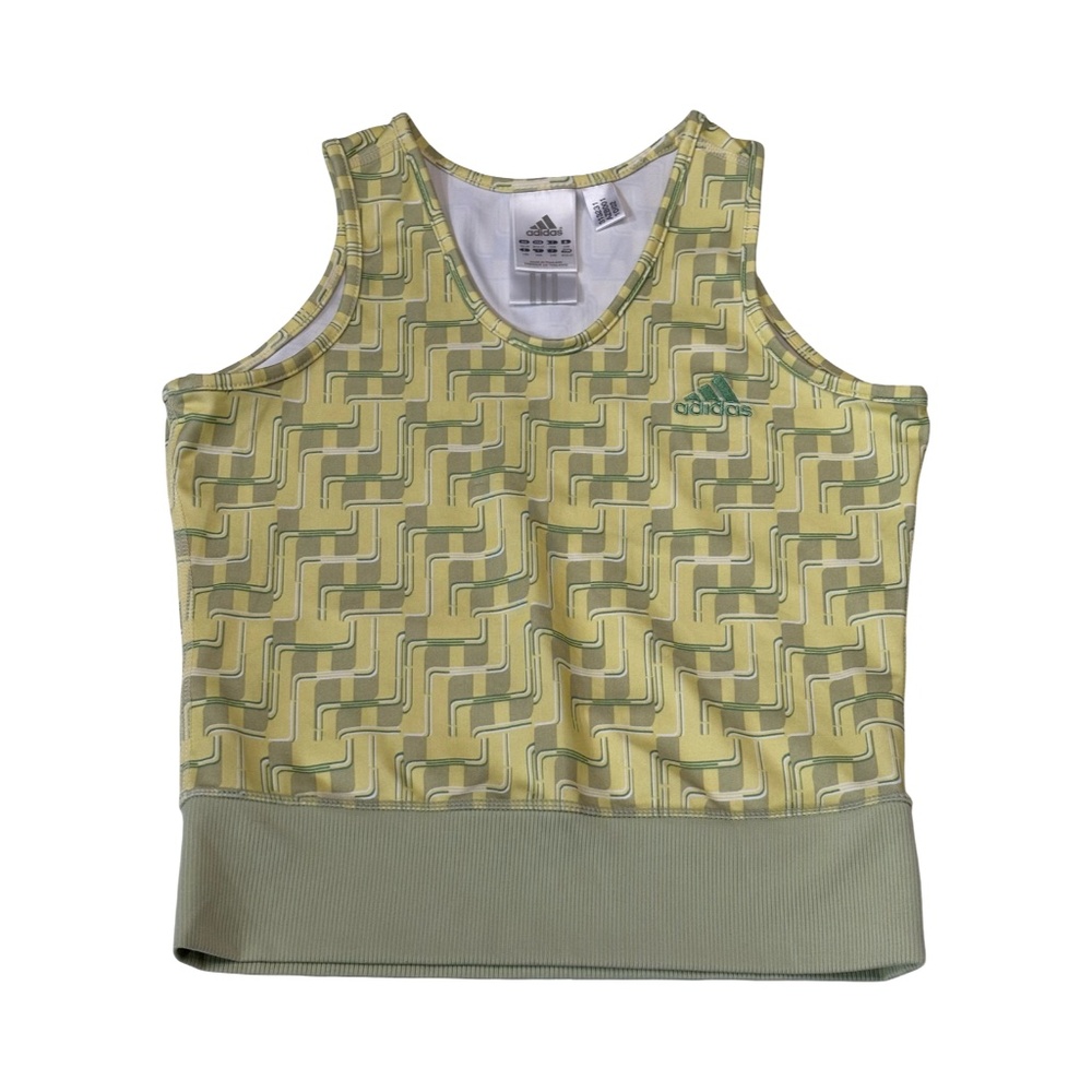 Adidas Girls Cropped Tank Top With Geometric Print Size M 10-12 Yellow Vintage